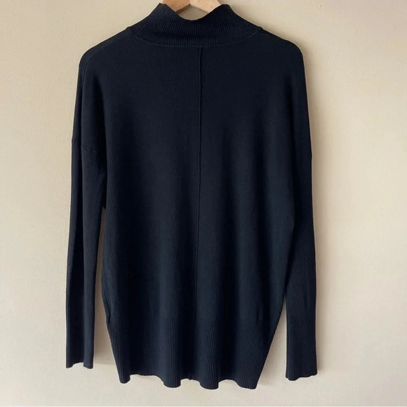 Vintage Wool Blend Long Sleeve Shirt Women M Black Mock Neck Hi-lo Hem - Picture 9 of 9